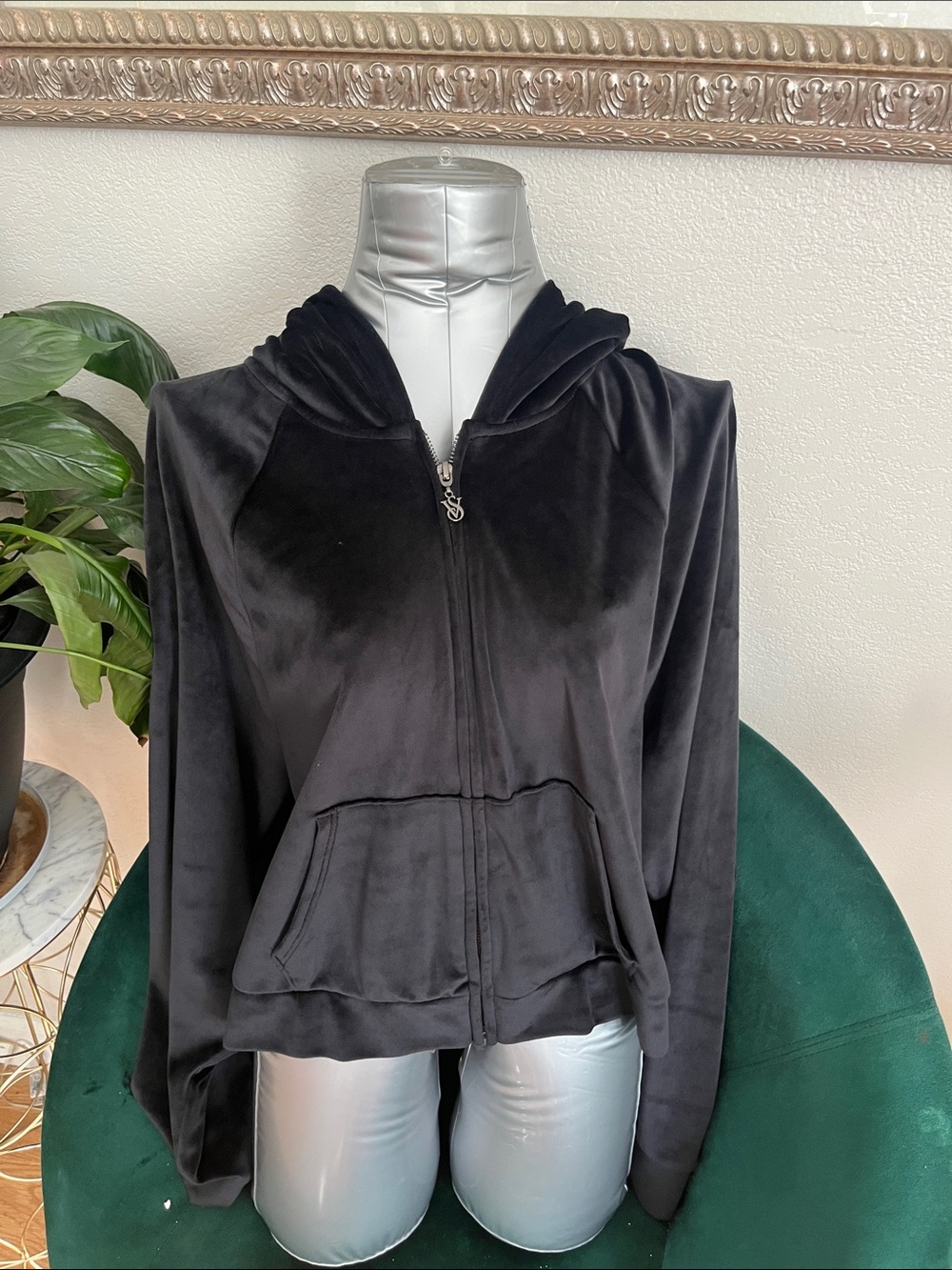 Victoria's Secret Black Velvet Zip Hoodie